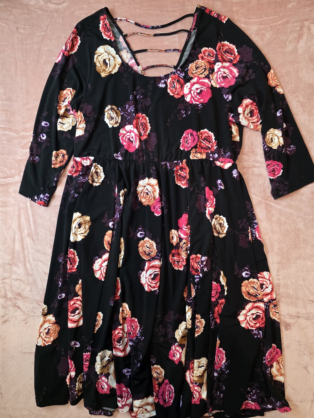 Torrid Black Floral Swing Dress with Strappy Back